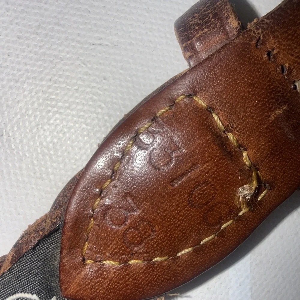 Vtg 90s Brighton Woven Brown Leather Braided Solid Brass Buckle USA Belt Size 38